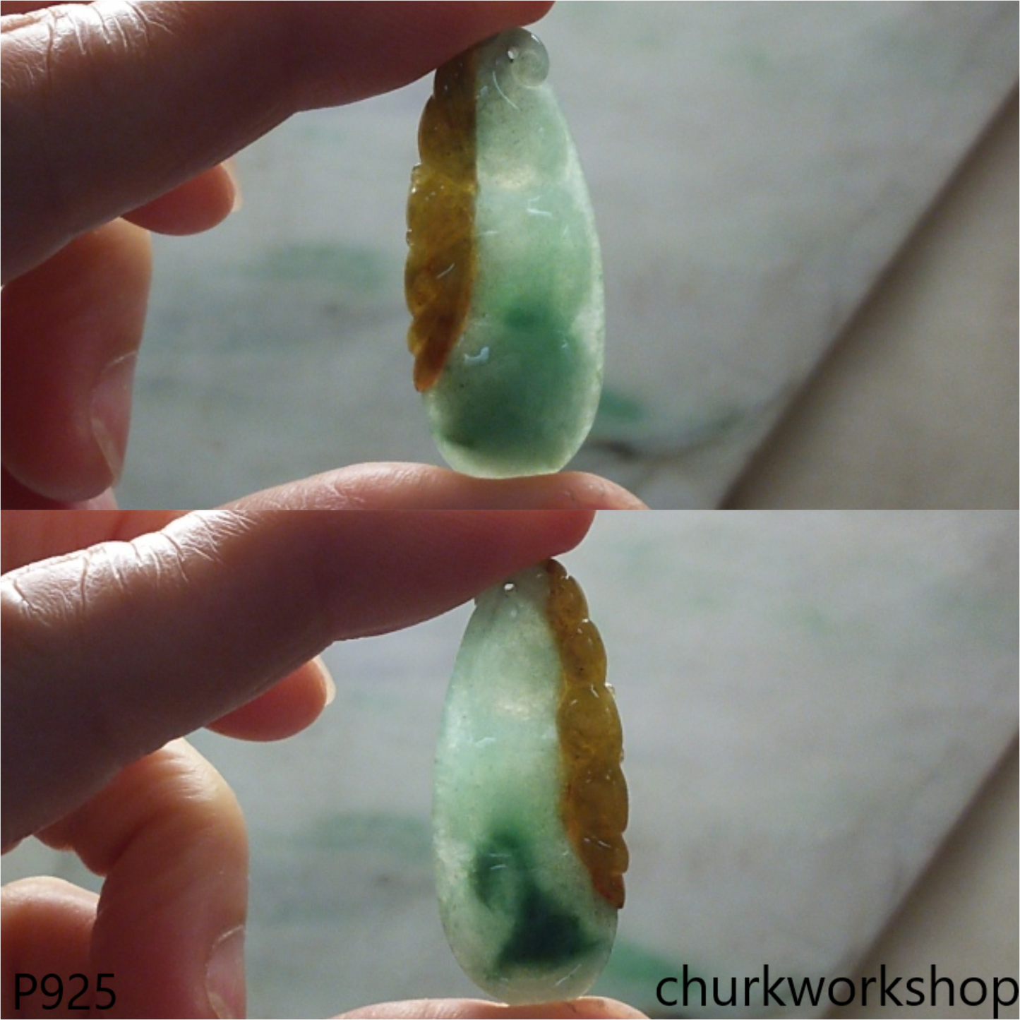 Light green with red jade bean pendant