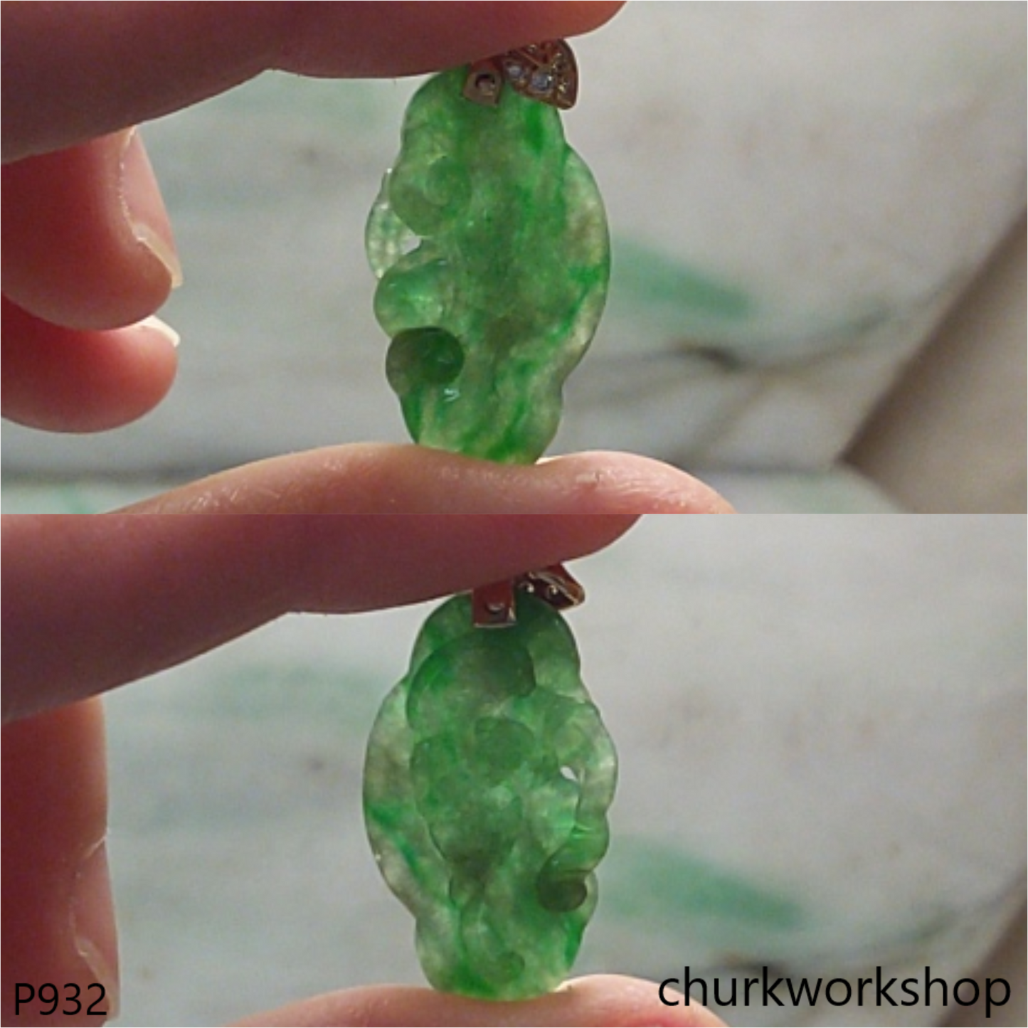 18K Yellow gold jade carving pendant