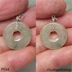 Clear with splotches bluish green jade Donut pendant