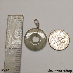 Clear with splotches bluish green jade Donut pendant