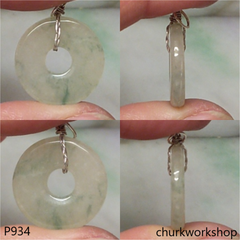 Clear with splotches bluish green jade Donut pendant