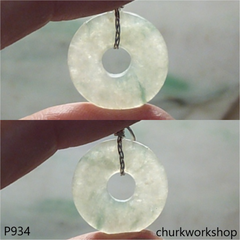 Clear with splotches bluish green jade Donut pendant