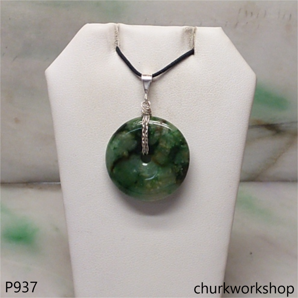 Green jade donut pendant