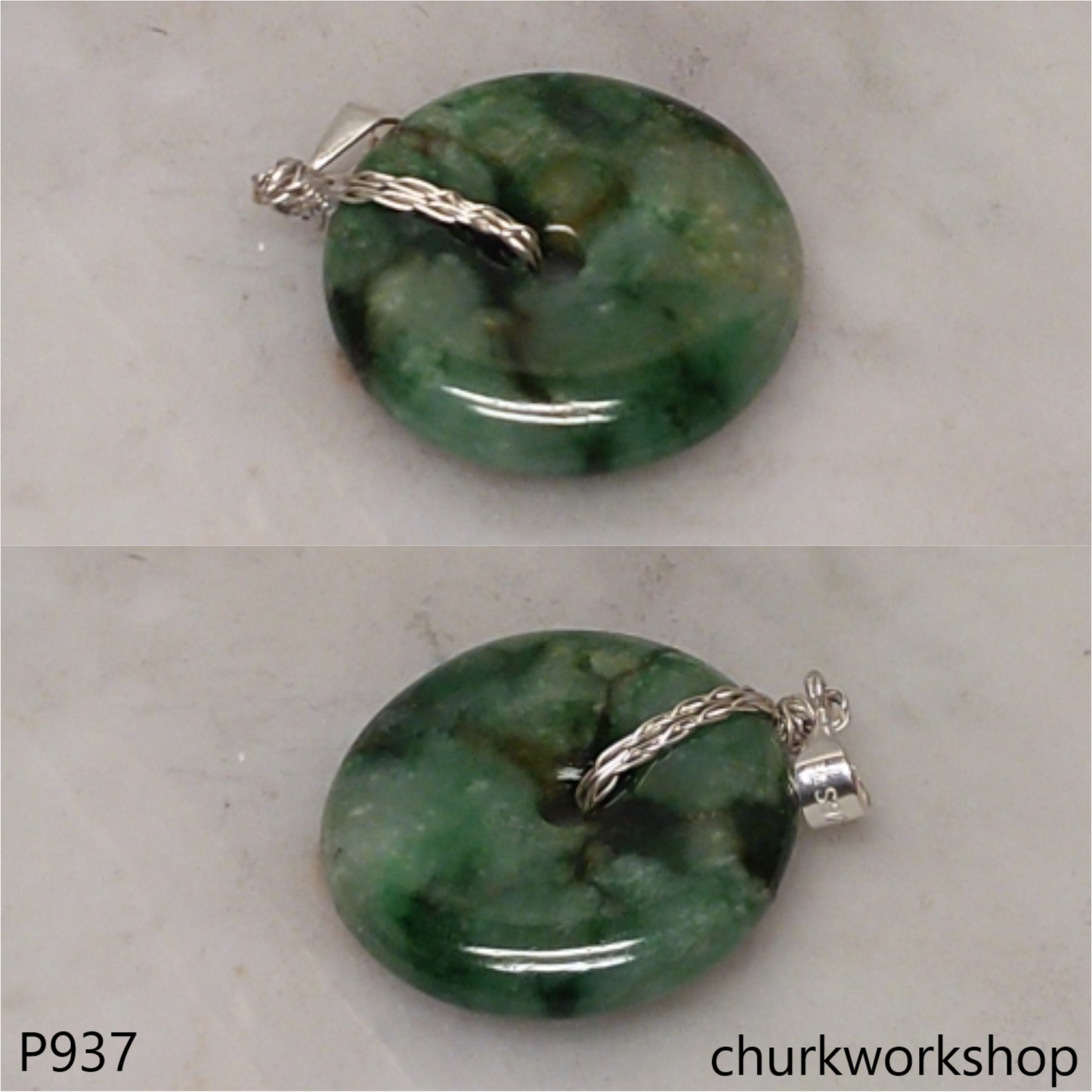 Green jade donut pendant