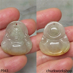 Light yellowish jade happy Buddha pendant