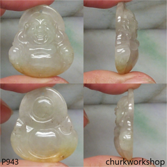 Light yellowish jade happy Buddha pendant