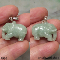 Light green jade elephant pendant with silver bail
