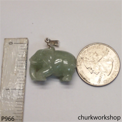 Light green jade elephant pendant with silver bail