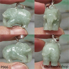 Light green jade elephant pendant with silver bail