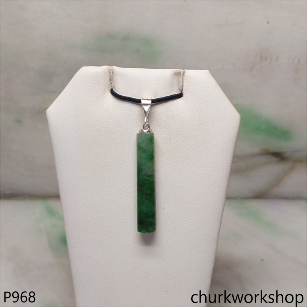 Dark green jade bar pendant
