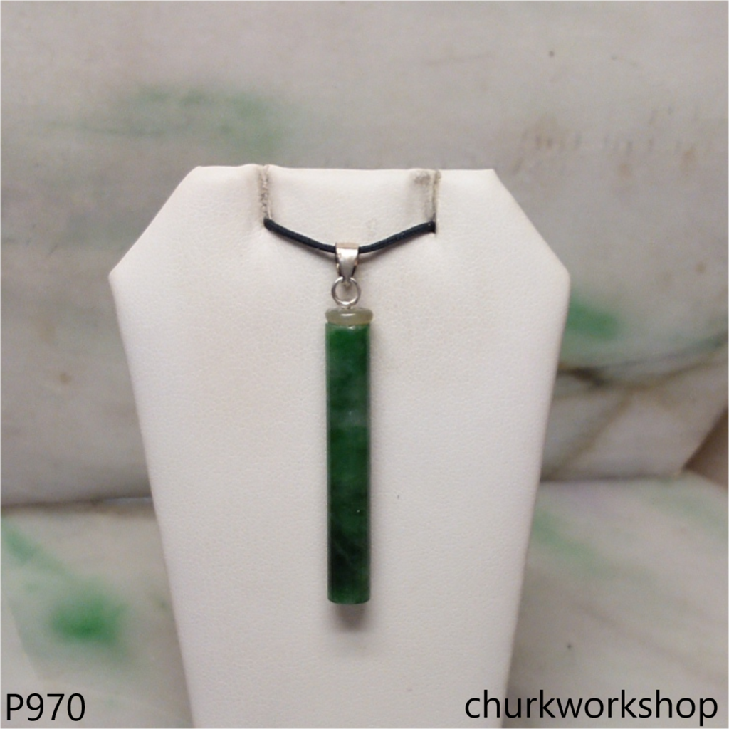 Dark green jade bar pendant
