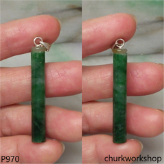 Dark green jade bar pendant