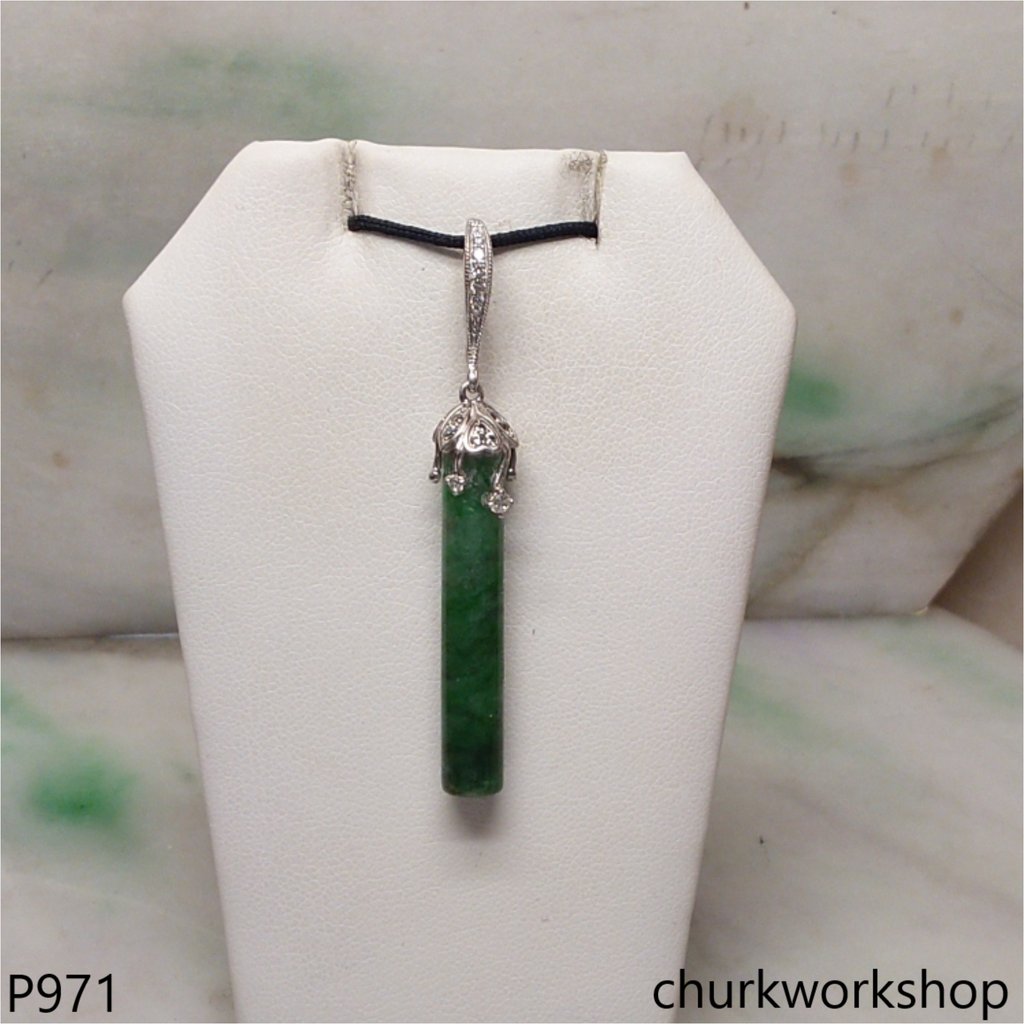 Dark green jade bar pendant