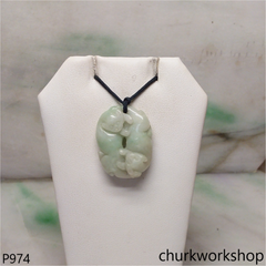 Light green jade double cat pendant
