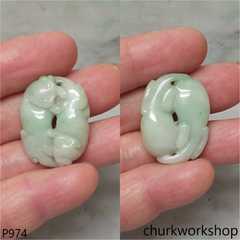 Light green jade double cat pendant