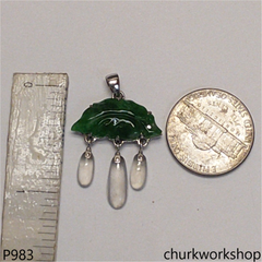 Green jade leaf pendant in 14k white gold