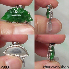 Green jade leaf pendant in 14k white gold