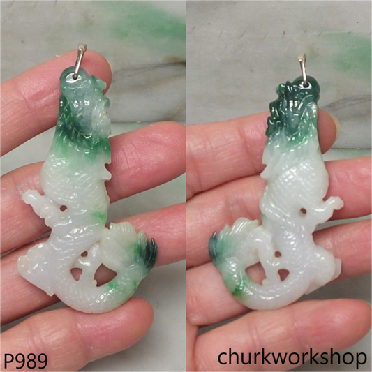 White base with bluish green jade dragon pendant