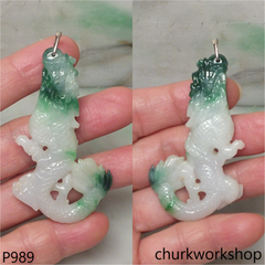 White base with bluish green jade dragon pendant