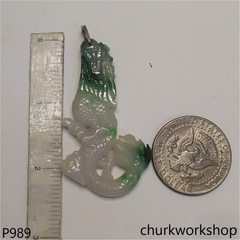 White base with bluish green jade dragon pendant