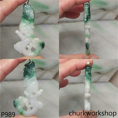 White base with bluish green jade dragon pendant