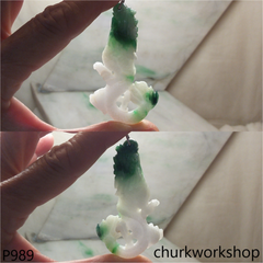 White base with bluish green jade dragon pendant