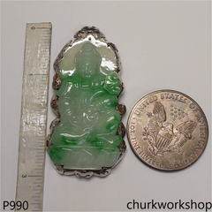 14K white gold jade lady Buddha pendant