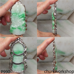 14K white gold jade lady Buddha pendant