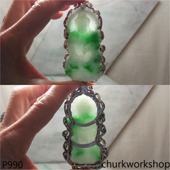 14K white gold jade lady Buddha pendant