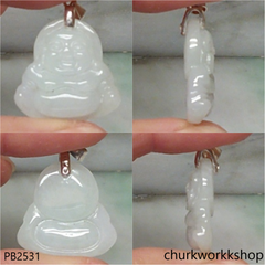 Small pale green jade happy Buddha pendant