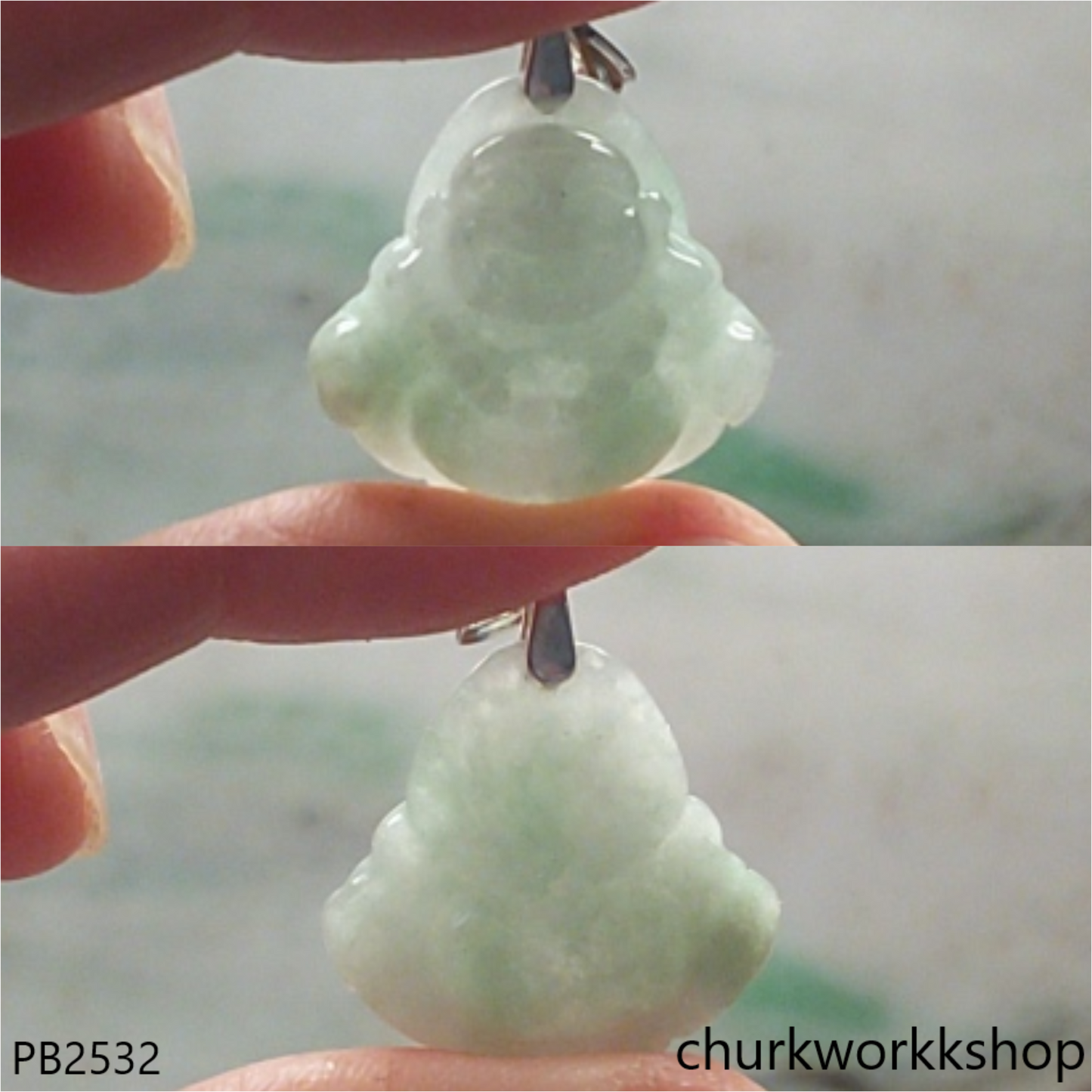 Small light green jade happy Buddha pendant