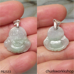 Small pale green jade happy Buddha pendant