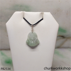 Mini light green jade happy Buddha pendant