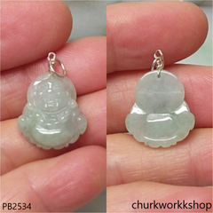 Mini light green jade happy Buddha pendant