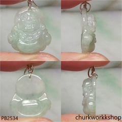 Mini light green jade happy Buddha pendant