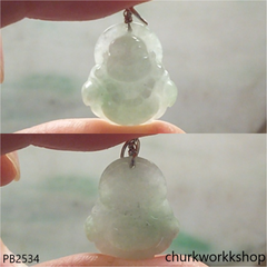 Mini light green jade happy Buddha pendant