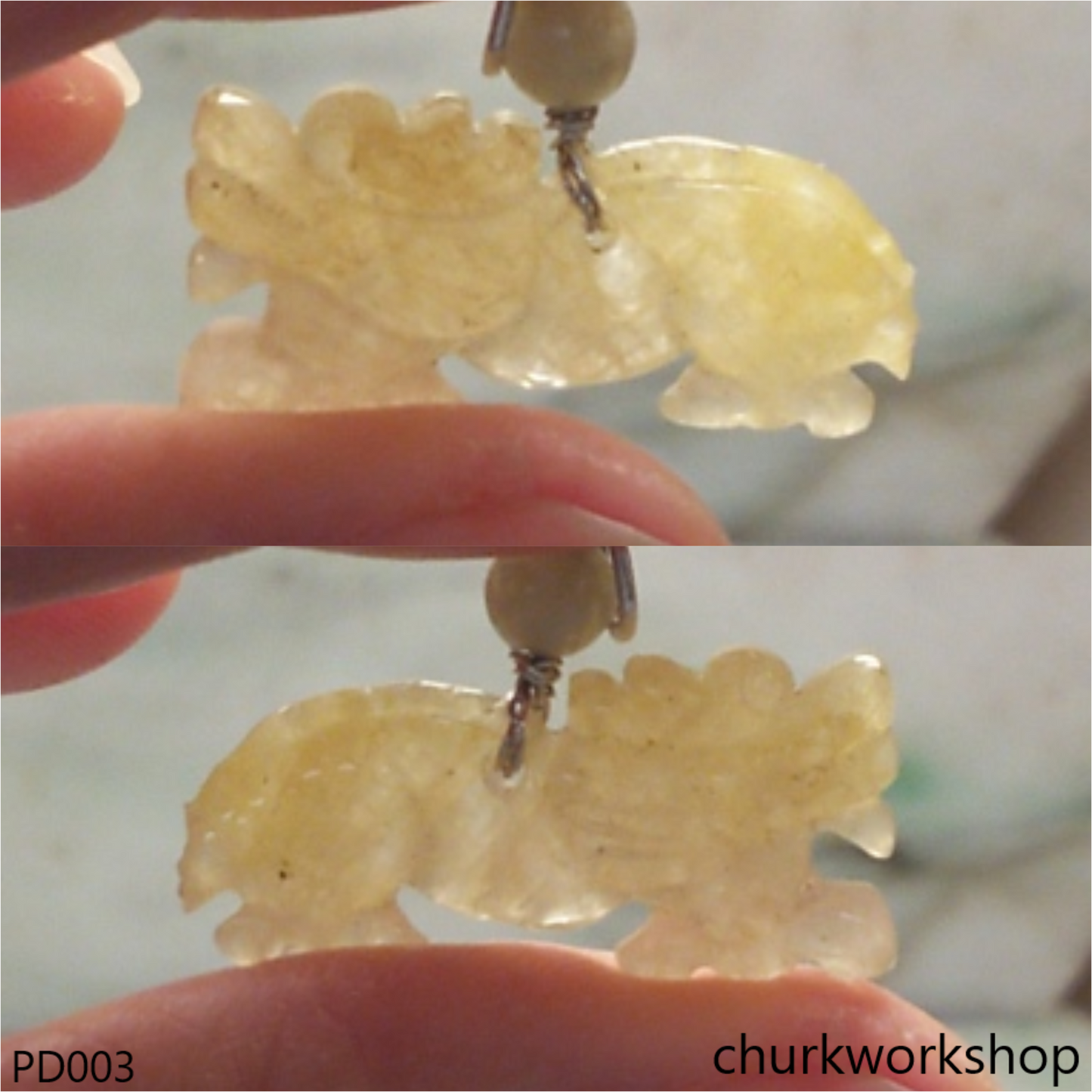 Light yellowish jade dragon pendant