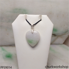 Pale lavender with greensplotxhes jade heart pendant
