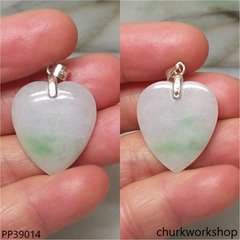 Pale lavender with greensplotxhes jade heart pendant