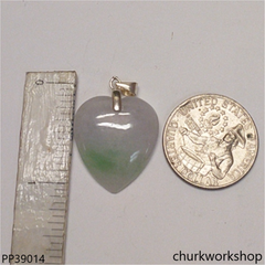 Pale lavender with greensplotxhes jade heart pendant