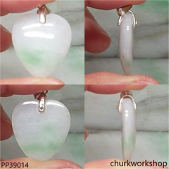 Pale lavender with greensplotxhes jade heart pendant
