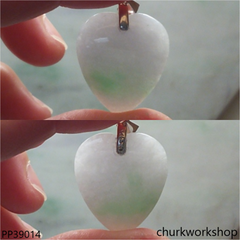 Pale lavender with greensplotxhes jade heart pendant