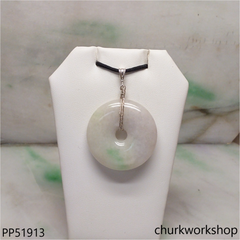 Pale lavender with green jade Donut pendant