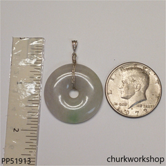 Pale lavender with green jade Donut pendant