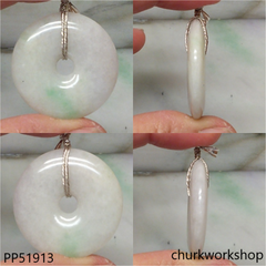 Pale lavender with green jade Donut pendant