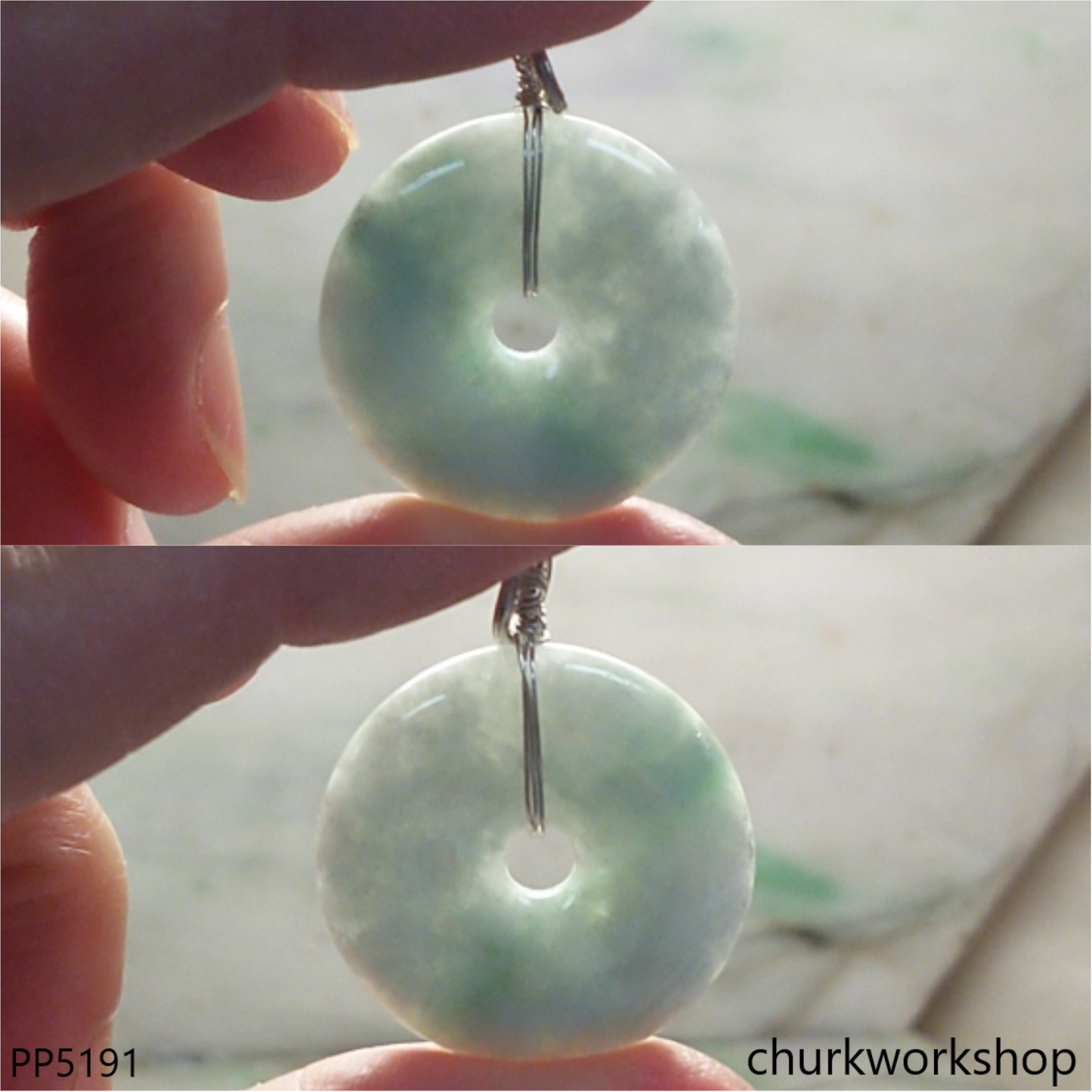 Grayish green jade Donut pendant