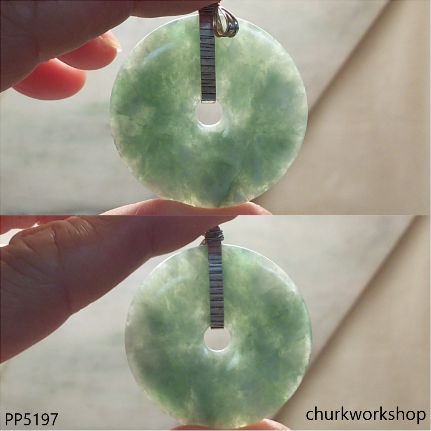 Molt green jade Donut pendant