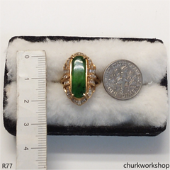 18K yellow gold diamond green jade ring