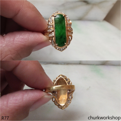18K yellow gold diamond green jade ring