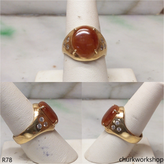 14k yellow gold red jade man's ring